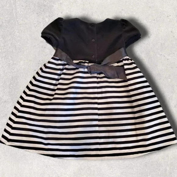 24m, Sol La Vita- Black and White Velvet Stripe Baby Dress - Picture 5 of 9